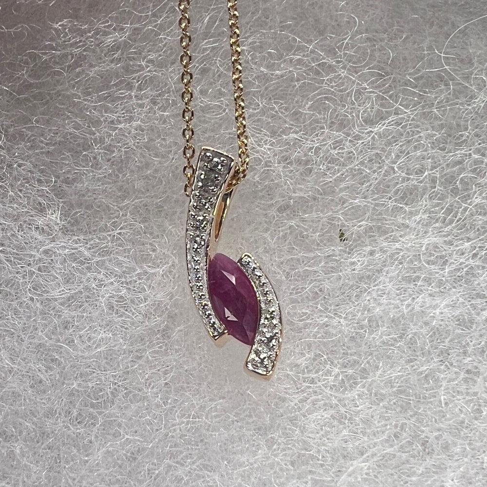 Vermeil Ruby & Diamond Pendant Necklace – Marquise Cut – 18” Chain